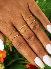 9pcs Delicate Sparkling Copper Electroplated 18K Gold Cubic Zirconia Colorful Geometric Heart Shaped Ring Set, Women Stacking Rings, Knuckle Rings, Daily Jewelry, Gift For Friends