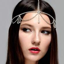 Chaîne de tête avec strass en couches pour mariée, accessoire de cheveux de mariage avec gland bohème pour le front des femmes