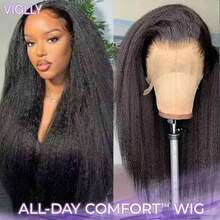 VIOLLY 200 Density Black Yaki Straight Hair 13x4 HD Frontal Lace Weaves Human Blended Hair Wig150 Density 6 Inch Black Short Women Pixie Cut Wigs Pre Plucked Hairline & Pre-Bleached Invisible Knots Suitable For African Women Wig Suitable For Daily Or Holiday Wear - Natural & Black - View 2