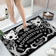 1pc Cat Skull Pattern Anti-Slip Diatomite Carpet, 3D Printed Rectangular Rug For Entryway, Living Room, Kitchen, Bedroom, Hallway, Bathroom, Laundry Room - Polyester Carpet For Indoor Outdoor Home Decor