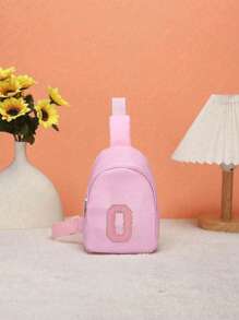 1 bolso de hombro juvenil y riñonera, con un patrón de letras de diferentes colores de la A a la Z en la riñonera, letras coloridas llenas de destellos, material de nailon con correa de hombro ajustable, para viajes de temporada y al aire libre, cierre de cremallera de metal para proteger los artículos