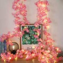 1 pièce Guirlande lumineuse de 2 m de fleurs de cerisier artificielles blanches, lumières décoratives de vigne de fleurs de cerisier rose toujours verte pour la décoration de fête d'anniversaire, mariage, événement et maison