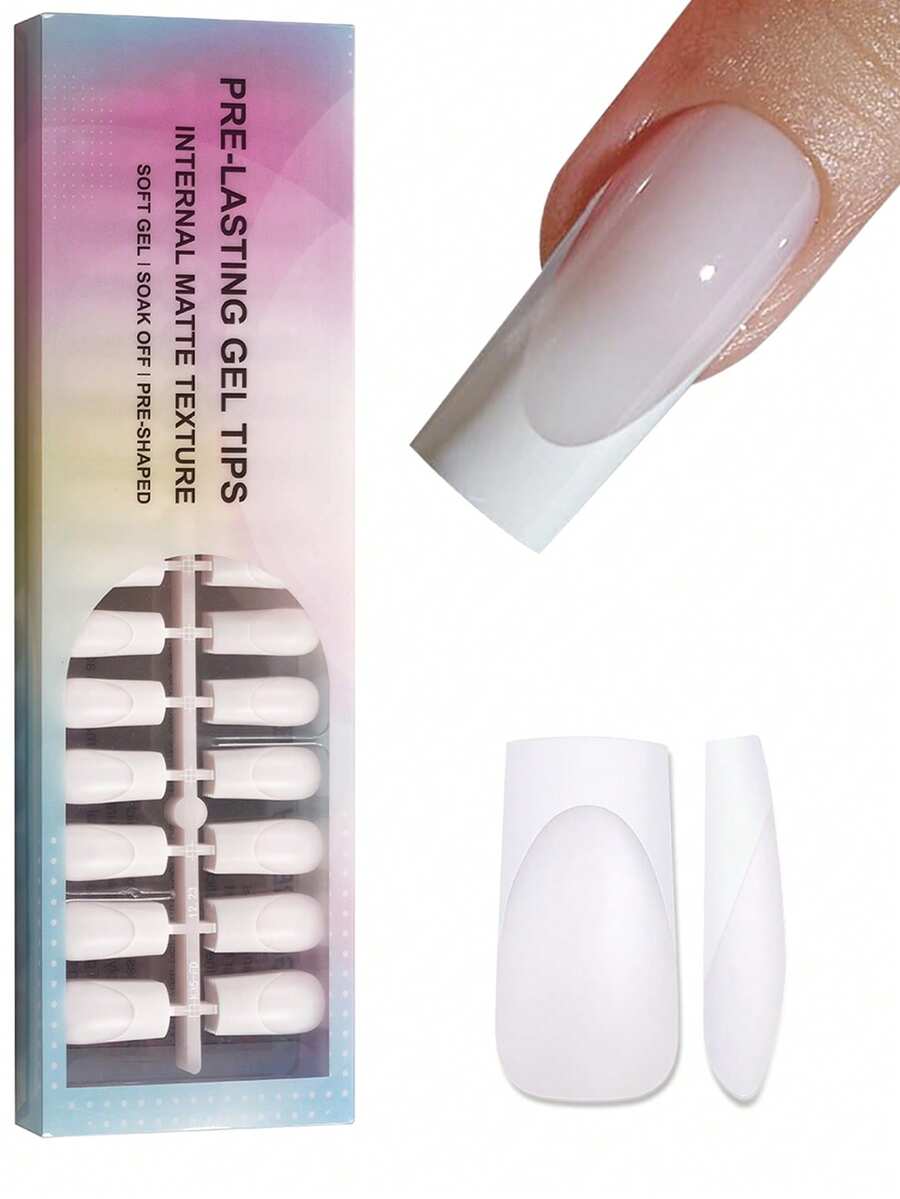 150片哑光白色法式按压式美甲贴，光滑凝胶美甲贴纸，15种尺寸，可DIY美甲，可卸美甲延长贴，夏季送给女孩和女士的礼物，美甲用品 - 白色 - 查看 1