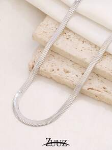 1pc Fashion Minimalist Stainless Steel Blade Chain Necklace For Women Unisex Hip Hop Style Flat Snake Bone Choker Neck Chain Jewelry Gifts - necklace - View 18