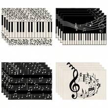 1/2/4/6/8 Pcs Digital Print Placemat, Music Note Pattern Printed Placemats For Table Decoration, Suitable For Daily Use, Festivals, Parties, Birthdays, Weddings, Dinners, Kitchen & Dining Room Decor