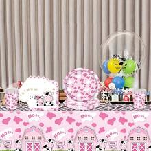 50pcs Pink Cow Themed Disposable Tableware Set, Includes 7in & 9in Paper Plates, Napkins, Cups, Thickened Disposable Tableware Set Suitable For Birthday Party, Theme Party, Outdoor Gathering, Family Gathering, Daily Use