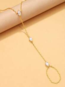 1 pieza Brazalete de mujer con hoja de diamante de estilo bohemio y cristal, brazalete de cadena fina simple para el dedo, accesorio de joyería como regalo