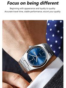 POEDAGAR 1pc Fashionable Waterproof Luminous Stainless Steel Men's Watch With Date & Day Display, Casual Quartz Wristwatch For Men, Men's Watch + Gift Box - one-size - View 9