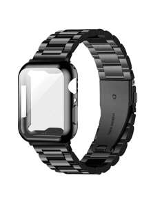 2pcs Black Stainless Steel Metal Adjustable Apple Watch Band + TPU Protective Case & Screen Protector Compatible With Apple Watch Ultra 3 2 1 Series 10/9/8/7/6/5/4/3/2/1, 38mm 40mm 41mm 42mm 44mm 45mm 46mm 49mm, Suitable For Men & Women