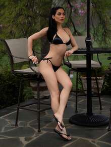 Carolina Barros Summer Beach PU Halter Triangle Tie Side Bikini Set Bikini Set For Women