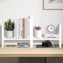 Estantería de escritorio de madera expandible Jerry & Maggie, organizador de escritorio de oficina, estantería de almacenamiento y exhibición, fácil de ensamblar - Blanco sólido - Ver 3