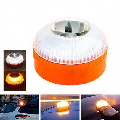 1pc LED Car Emergency Light, Vehicle Warning Light, Outdoor SOS Emergency Light, Emergency Warning Light, Traffic Emergency Light, Magnetic Installation, Emergency Flashing Light, Outdoor Camping Emergency Light, AAA Battery (Not Included), Easy Battery Replacement, Simple Operation, White Light And Yellow Light, ABS Plastic Material, Dia84mm/Dia100mm, 3W