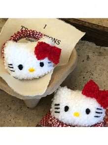 Sanrio 1/2Pcs Hello Kitty Hairpin Headband Cute Vintage Plaid Hairpin Double Horsetail Doll Woven Hair Rope(Some Parts May Be Random) Back To School