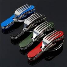 Utensilios de camping, juego de cubiertos portátil de acero inoxidable 4 en 1 con tenedor, cuchara, cuchillo y abridor de botellas - cubiertos de camping ligeros, desmontables y duraderos para eventos y aventuras al aire libre - Azul - Ver 5