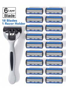 Barbeador de Segurança Manual Masculino, Lâminas de Aço Inoxidável de 6 Camadas, Removedor de Pelos, Cabeça de Barbear Substituível