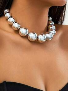 1pc Punk Style Exaggerated Fashion Geometric Beaded Necklace - Silver - View 3