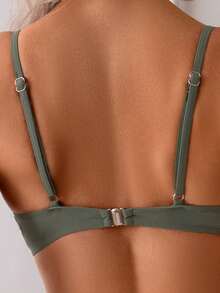 Summer Solid Color Sexy Elegant Bohemian Style Spaghetti Strap Sweet Bikini Swimsuit Beach Holiday 2 Pieces Set