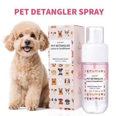 GJYC PET 狗狗顺毛喷雾，婴儿爽身粉香味 | 适用于狗狗毛发打结的顺毛喷雾 | 低致敏性，兽医推荐 | 100毫升（3.38液体盎司）| 适用于幼犬及敏感肌肤