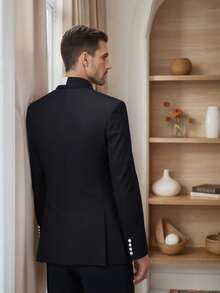 1 Pc Men White Blazer With Black Shawl Lapel Single Breasted One Button Slim Fit Formal Tuxedo Jacket For Wedding Birthday Party - màu đen - Xem 2