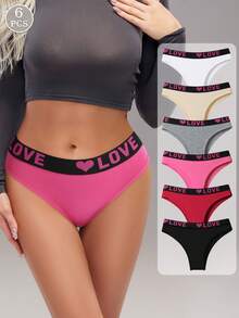 Set de 6 bragas de algodón de talle medio para mujer, ropa interior suave y cómoda con estiramiento, diseño dulce y lindo - Multicolor - Ver 2