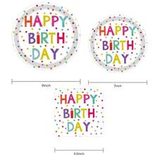 10 件/20 件/40 件/套，生日盘子和餐巾派对用品，一次性生日快乐盘子和餐巾波尔卡圆点设计餐具套装，用于生日派对装饰彩虹生日派对用品，一次性 9 英寸 7 英寸纸盘和餐巾，带有多色气球设计，非常适合送礼和庆祝，圣诞节