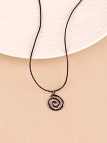 1 件时尚波西米亚螺旋设计金属吊坠项链，简约锁骨链，适合女性日常佩戴（无盒） - 銀色 - 查看 7