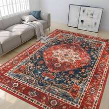 Homore Large Area Rug 6x9 Boho Floral Print Distressed Vintage Rug Traditional Floor Cover Foldable Thin Rugs Retro Accent Carpet Indoor Non Slip Washable Rugs For Living Room Bedroom, Red - 紅色 - 查看 2