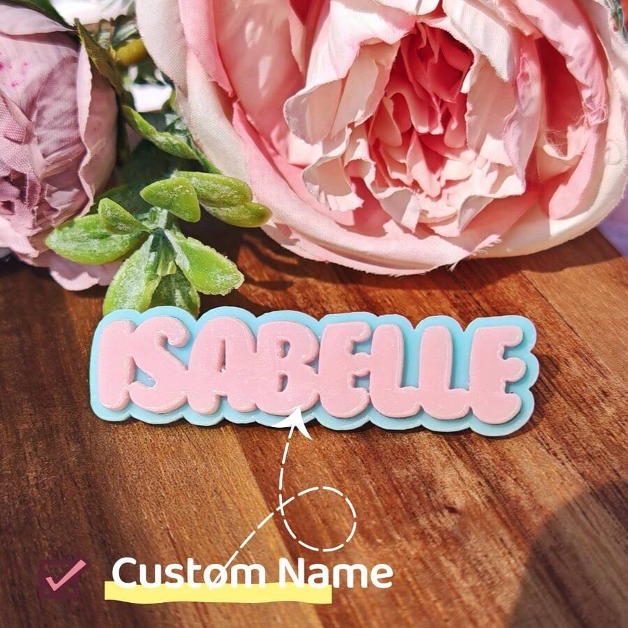 1pc Custom Letter Acrylic Cute Name Badge, Personalized Pink Name On Blue Background, Pin-Back Brooch, For School, Teacher's Day Gift, Summer