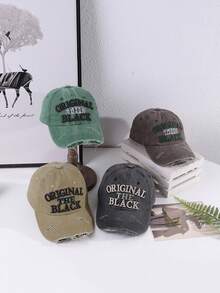 1pc Men's 3D Embroidered Letter Distressed Vintage Washed Large Brim Adjustable Soft Top Baseball Cap, Suitable For Casual Daily Wear - Letter Holes - View 12