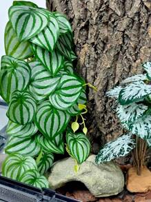 Reptile Plants For Terrariums, Amphibian Habitat Decorations, Artificial Hanging Plants With Suction Cups, Artificial Plants For Gecko Color-Changing Dragon Snake Turtle Tank Accessories