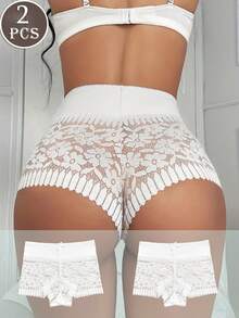2PCS Random Colors Women Simple Lace Trimmed Solid Color Casual Boyshorts - Multicolor - View 6