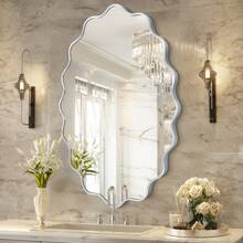 Oval Wavy Mirror - Irregular Wall Mirror Wavy Wall Mirror Decorative Wall-Mounted Asymmetrical Nautical Aluminum Alloy Frame Tempered Glass Modern Mirror Used For Wall Decoration, Living Room Entrance, Bedroom, Bathroom, Corridor
