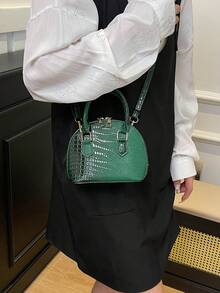 Bag Women's 2025 New Fashion Crocodile Pattern One Shoulder Crossbody Bag Niche Design Portable Retro Shell Bag - Green - View 4