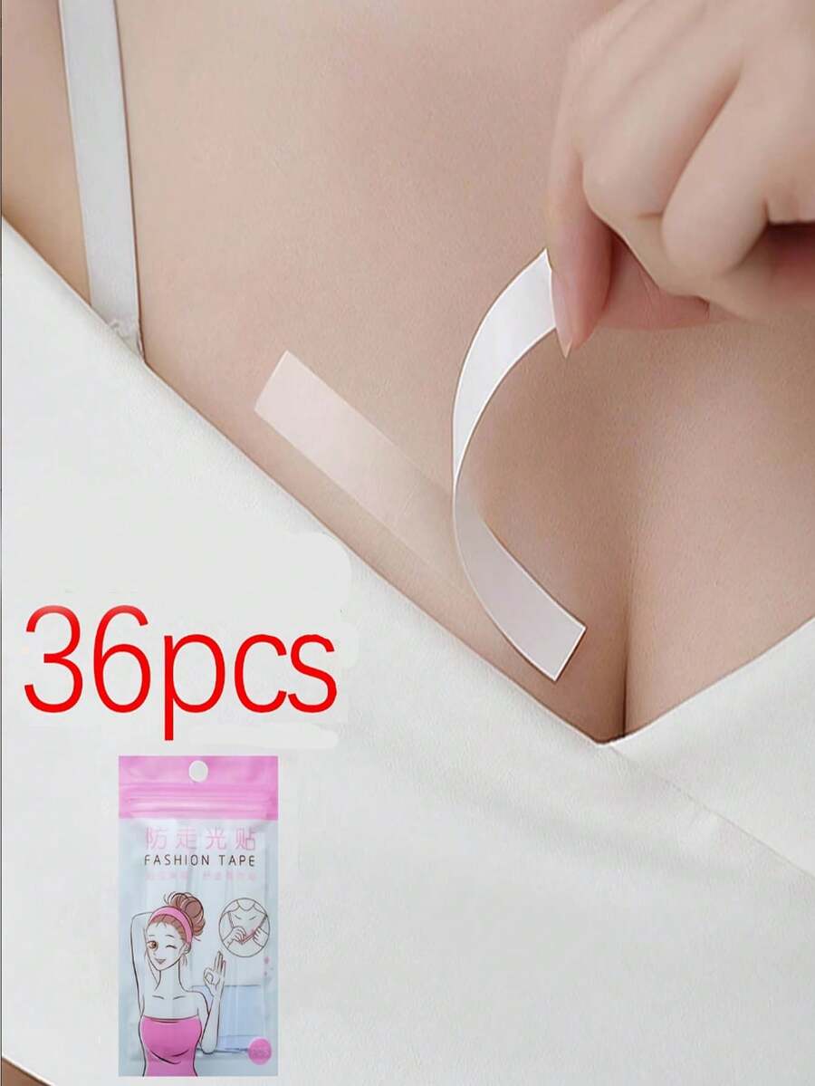 36 片强力双面时尚胶带，适用于服装和身体，透明和浅米色，涤纶材质，无纺布，非常适合胸罩和服装 - 彩色 - 查看 1
