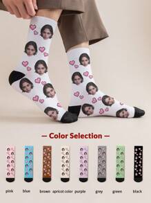 1 par de calcetines de tubo medio personalizados para hombres, pon cualquier cara en los calcetines, calcetines personalizados con fotos, pares de imágenes personalizadas interesantes con calcetines de largo medio a largo
