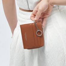 Fashionable Zipper Wristlet Clutch, Portable Wrist Strap Card Holder, Multi-Card Slots Solid Color PU Leather Coin Purse, Mini Leather Change Purse With Key Chain, Multi-Compartment Card Case For Women Wallet Mini Wallet Purse Wallet Wallet Keychain Card Wallet - Brown - View 7