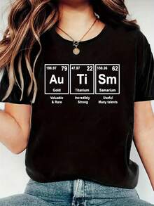 Camiseta Negra con Estampado Au Ti para Mujer - Camiseta de Manga Corta con Cuello Redondo de algodón de 180 g - Diseño de Elementos de Samario de Titanio Dorado - Camisa gráfica cómoda y Informal para Amantes de la química - Tejido Suave y Transpirable - Idea de Regalo Perfecta - Negro - Ver 1