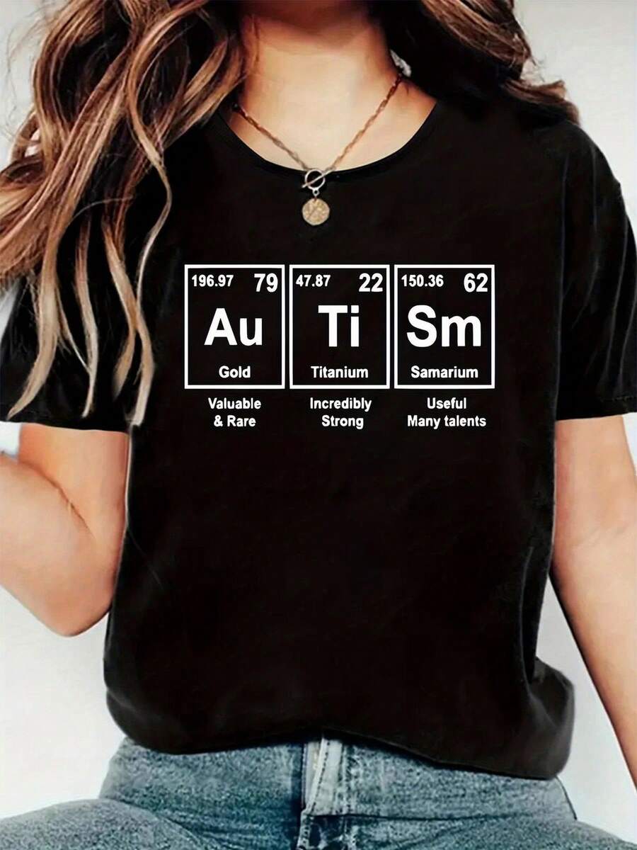 Camiseta Negra con Estampado Au Ti para Mujer - Camiseta de Manga Corta con Cuello Redondo de algodón de 180 g - Diseño de Elementos de Samario de Titanio Dorado - Camisa gráfica cómoda y Informal para Amantes de la química - Tejido Suave y Transpirable - Idea de Regalo Perfecta - Negro - Ver 1