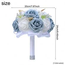 1 Stück eleganter blauer Rosenstrauß mit Satinband, Mori Stil Goldblatt Braut Brautjungfer Hochzeit Künstliche PE Schaum Rose Blumenstrauß PE407E