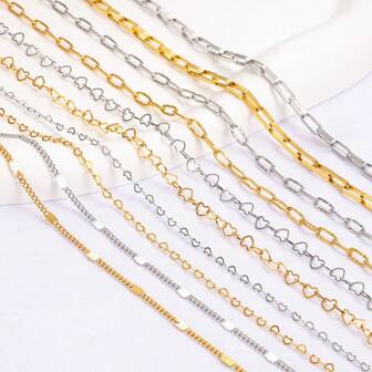 1m/39.37 Inch Stainless Steel Heart Chain, O-Chain, Golden Color, For Necklace, Bracelet, DIY Jewelry Making