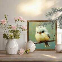 1 Unique Modern Bird Art Wooden Sign On A Tree Branch, 8x8 Inches | Framed Farmhouse Style Wall Decoration, Suitable For Bathrooms, Gardens, Cafes, Bars, Offices - Ideal Holiday Gift, Holiday Wall Decoration | Whimsical Artwork | Wooden Frame Sign, Bird Decoration