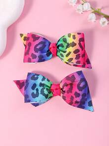 2pcs/8pcs Cute Leopard Print Bow Hair Clips & Barrettes, Suitable For Daily Outdoor, Travel, Party - Multicolor - View 3
