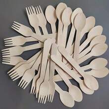 100/50/10 Lightweight Disposable Wooden Forks - Durable, Convenient For Camping, Kitchen And Outdoor Use - Perfect For Parties, Picnics And Daily Meals - Multicolor - View 3