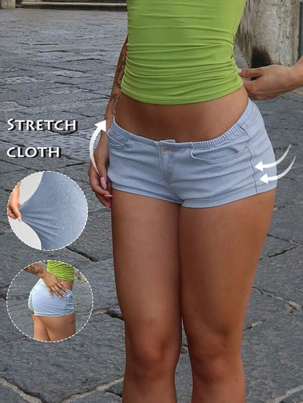 Women's Summer Low Rise Blue Mini Jeans Shorts,Denim Shorts For Women