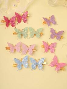 6/12pcs Colorful Glitter Butterfly Hair Clips, Cute Styles Suitable For Women Daily & Party Wear - Multicolor - View 5