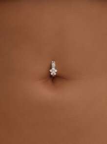 1PC 925 Sterling Silver Diamond Flowers Navel Ring Belly Button Reverse Belly Ring Navel Jewelry For Women Daily Wear Anniversary Birthday