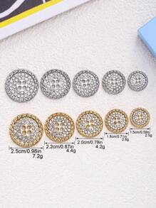 6pcs Elegant 15mm/18mm/20mm/22mm/25mm Rhinestone 4 Hole Round Metal Buttons For Shirts, Coats & Pants - Golden/Silvery Gray, Sewing Craft Supplies