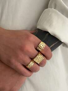 5pcs Minimalist Geometric Liquid Metal Rings Set, Adjustable Fashionable Punk Jewelry For Men