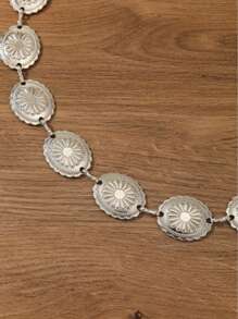 1 Retro Bohemian Fashion Silver Flower Pattern Belt, Suitable For Dresses, Pants, Jeans, Suitable For Daily Use, Parties, Vacations, Friend Gifts, Mothers, Girlfriends, Birthdays, Valentine's Day (Plus Size Optional)