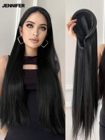 Synthetic Hair Band With Long Straight Extensions With Twisted Braids,Light Brown Color, Natural Half Wig Hair Accessory